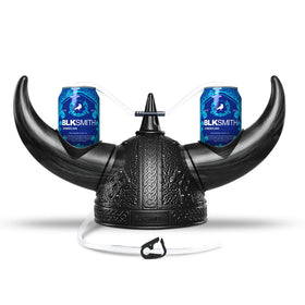 BLKSMITH Viking drinking helmet with horns for hands-free sipping at parties.