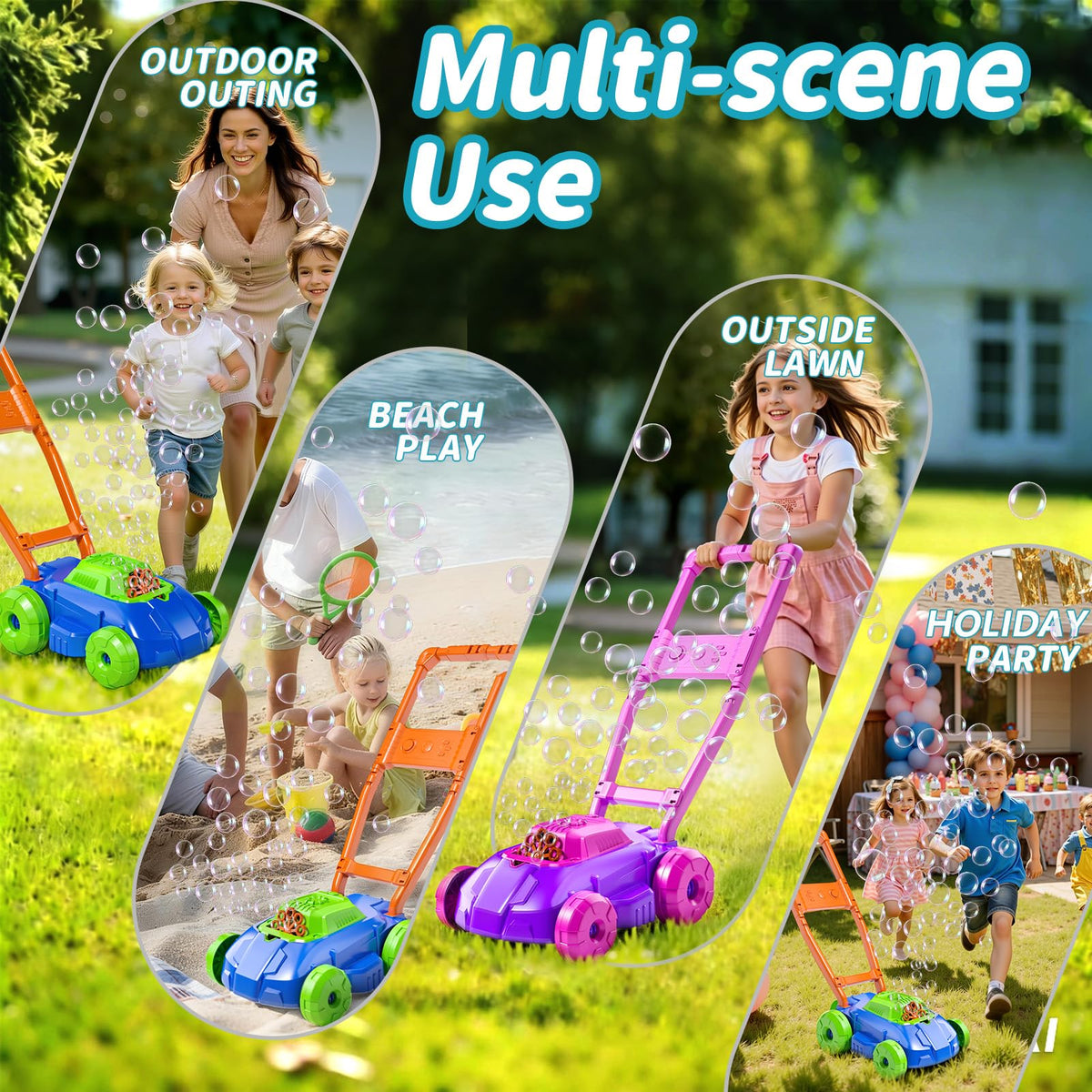 BLmukce Bubble Lawn Mower detachable handle simplifies storage after play.
