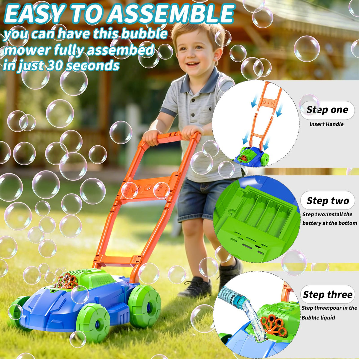 BLmukce Bubble Lawn Mower kid-friendly design supports safe outdoor learning and movement.