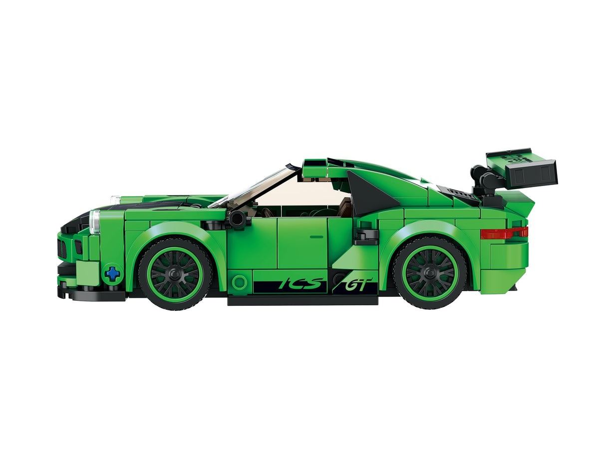 Block Builder Green Porsche 911 control panel close-up for authentic construction