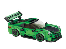 Block Builder Green Porsche 911 interior with steering wheel for interactive building