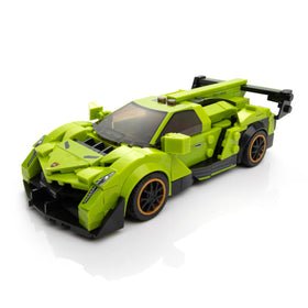 Block Builder Lambo racing car side profile showcases sleek lines for display and pretend racing.