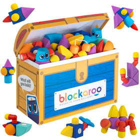Blockaroo magnetic foam blocks in storage chest for organized creative play