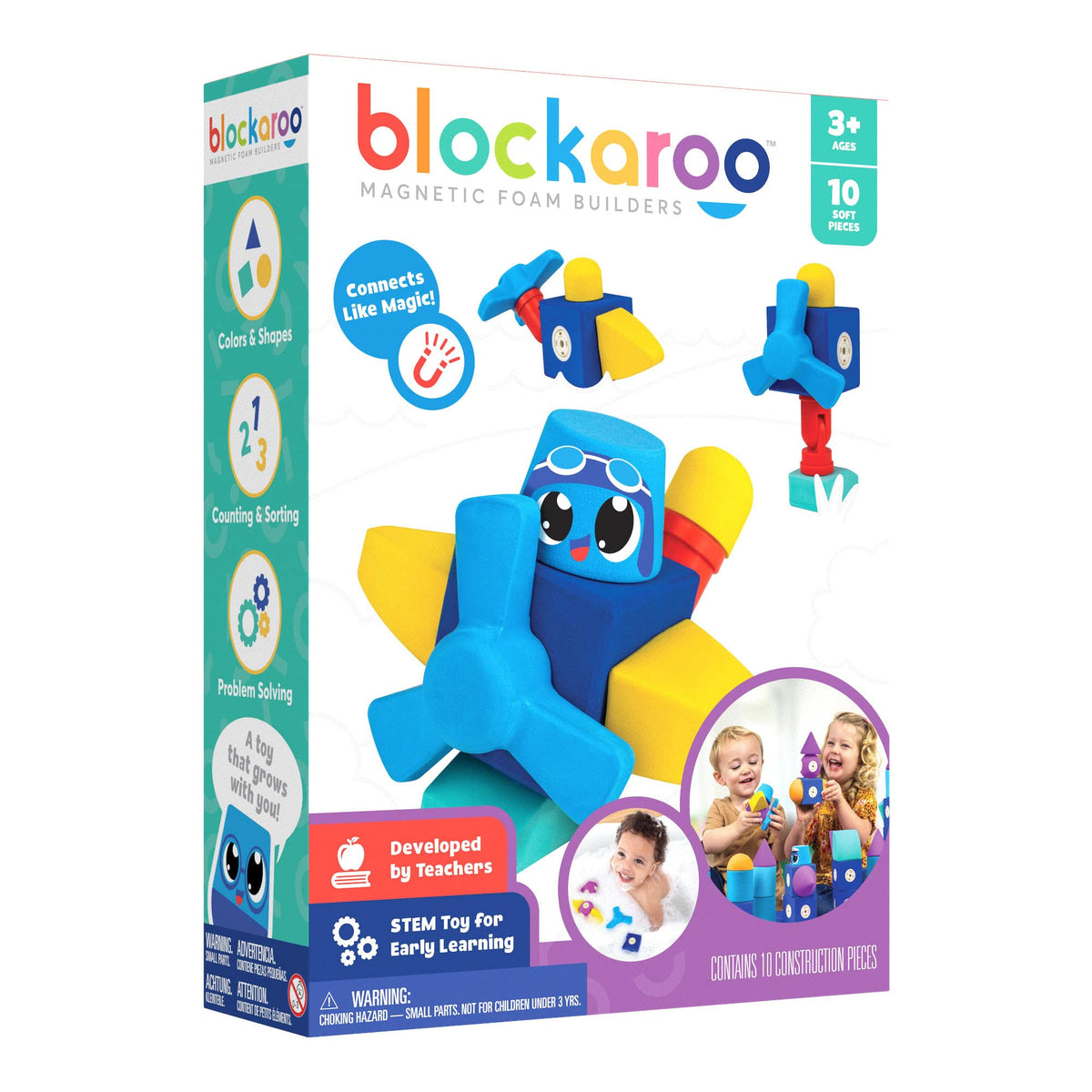 Blockaroo magnetic foam blocks forming an airplane for imaginative play
