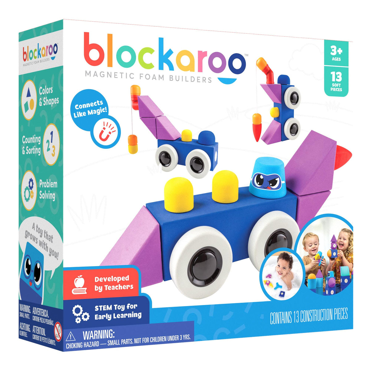 Blockaroo Roadster 13-piece set front view inspires imaginative engineering play.