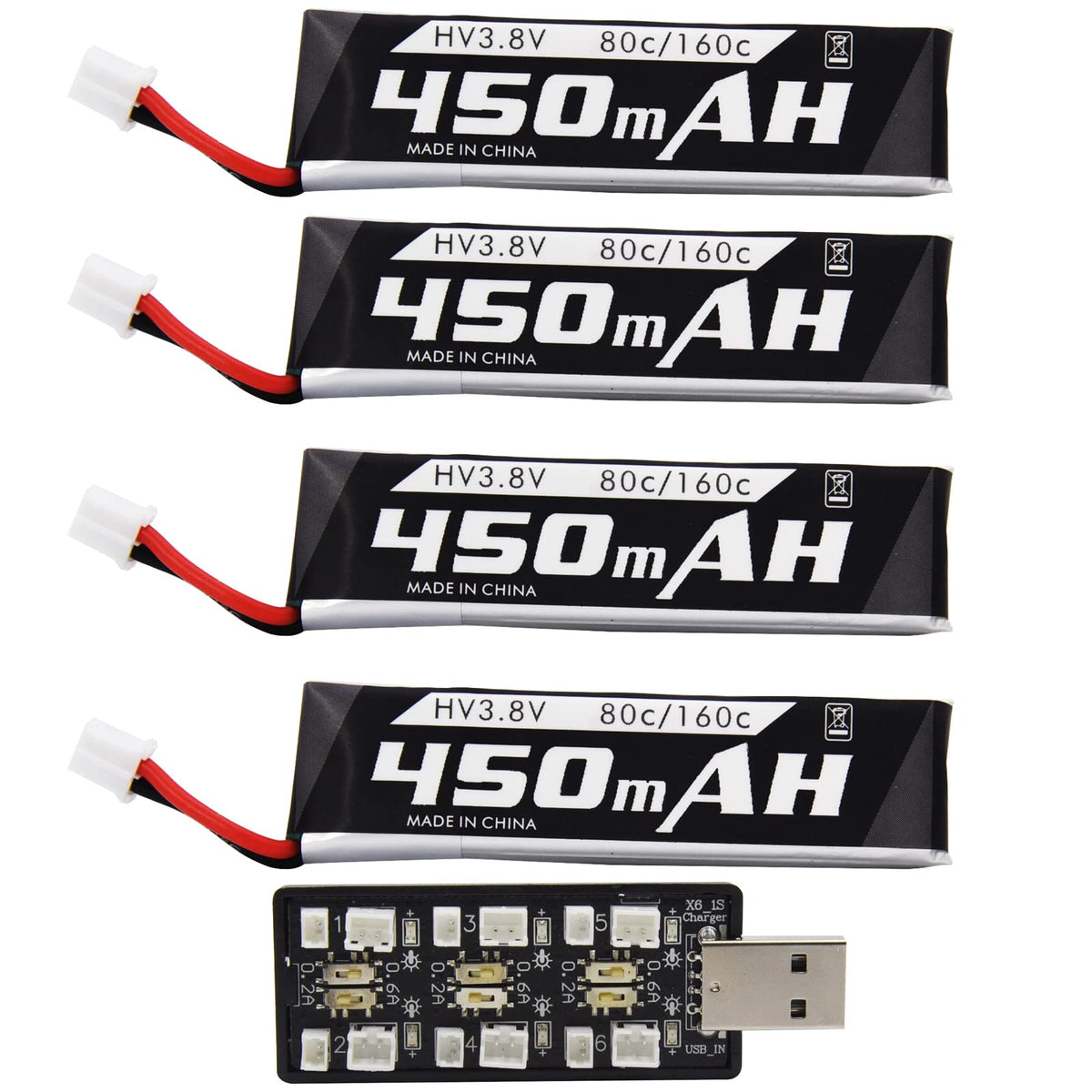 Blomiky 4 pack LiPo with JST PH 2.0 plug for easy quad upgrades