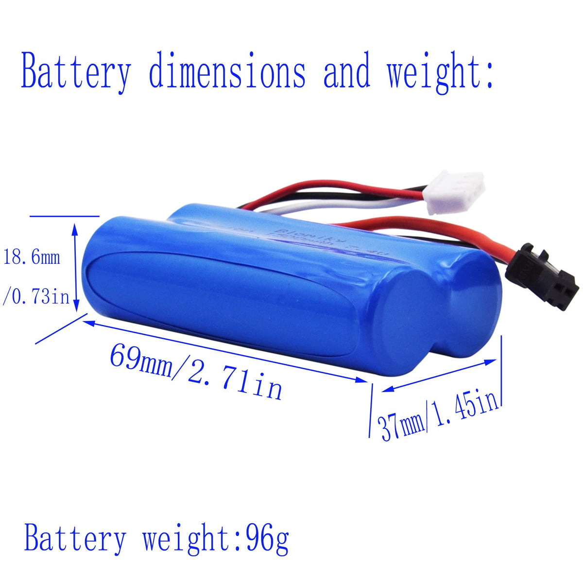 Blomiky battery dimensions 70x37x19mm; slim footprint for tight spaces.