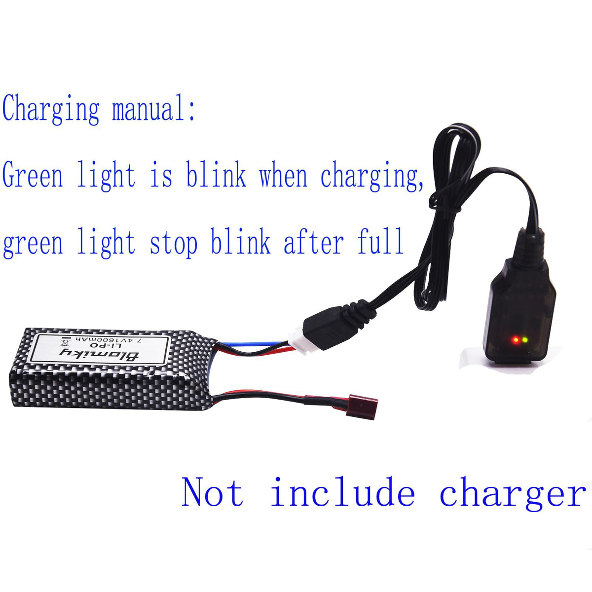 Blomiky USB-C cables paired with 7.4V LiPo battery for quick recharges