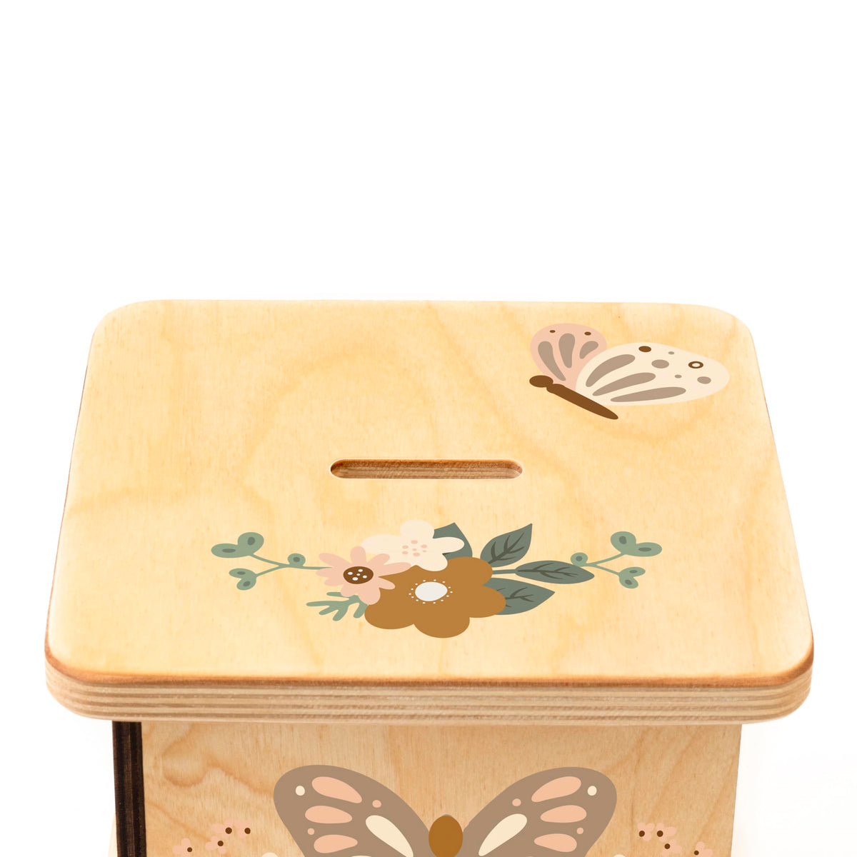 BloomOwl butterfly piggy bank in nursery decor demonstrates friendly saving charm.