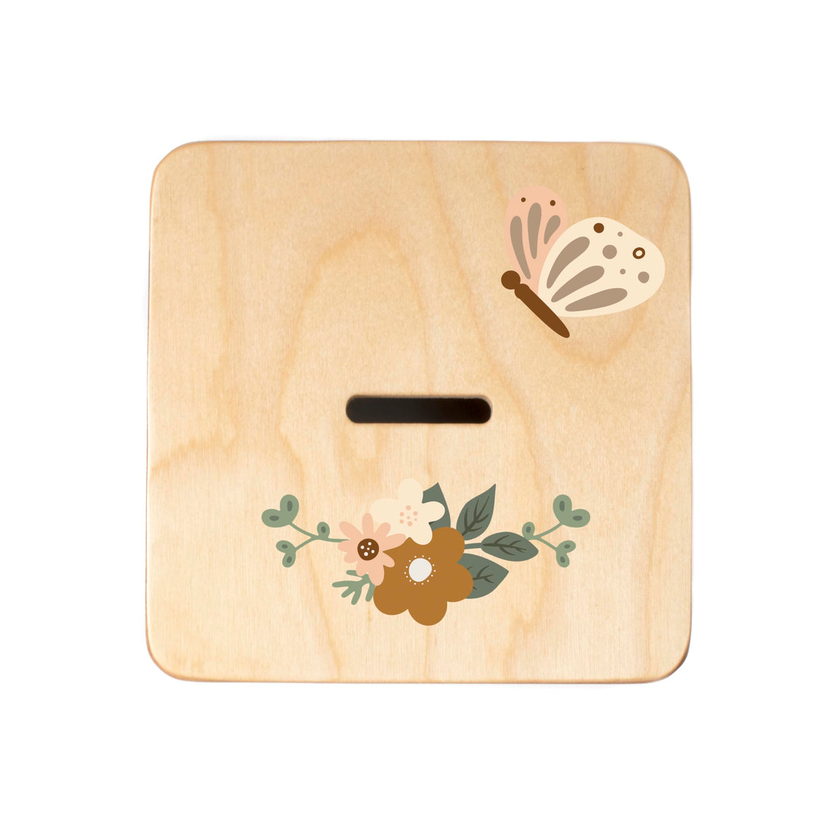 BloomOwl handmade in USA tag on piggy bank reinforces craftsmanship.