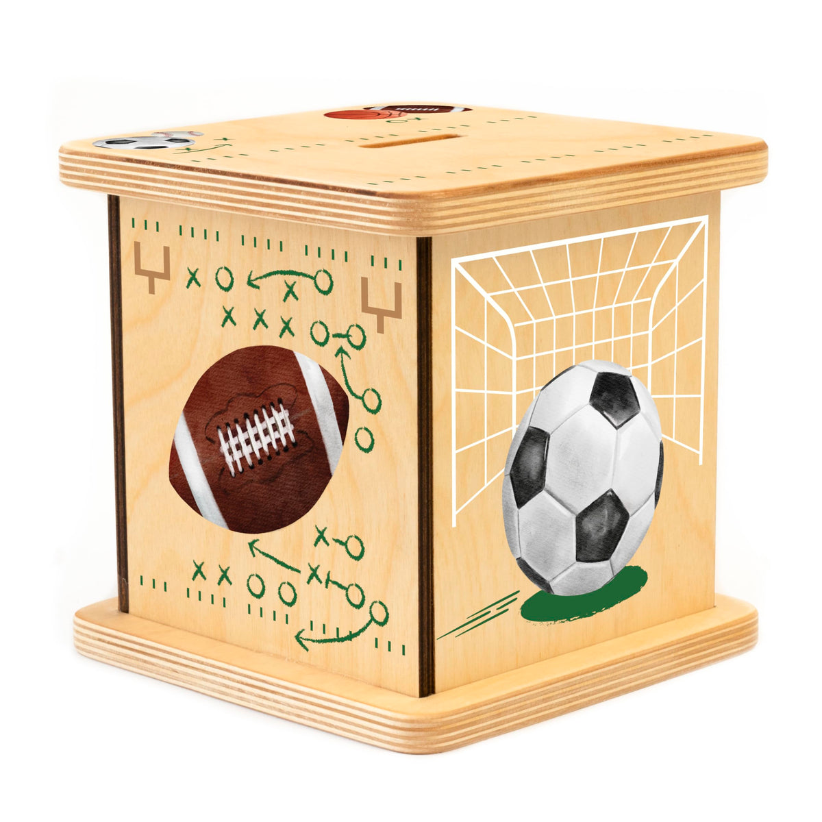 BloomOwl sports-themed piggy bank appeals to kids and sports fans saving with style.