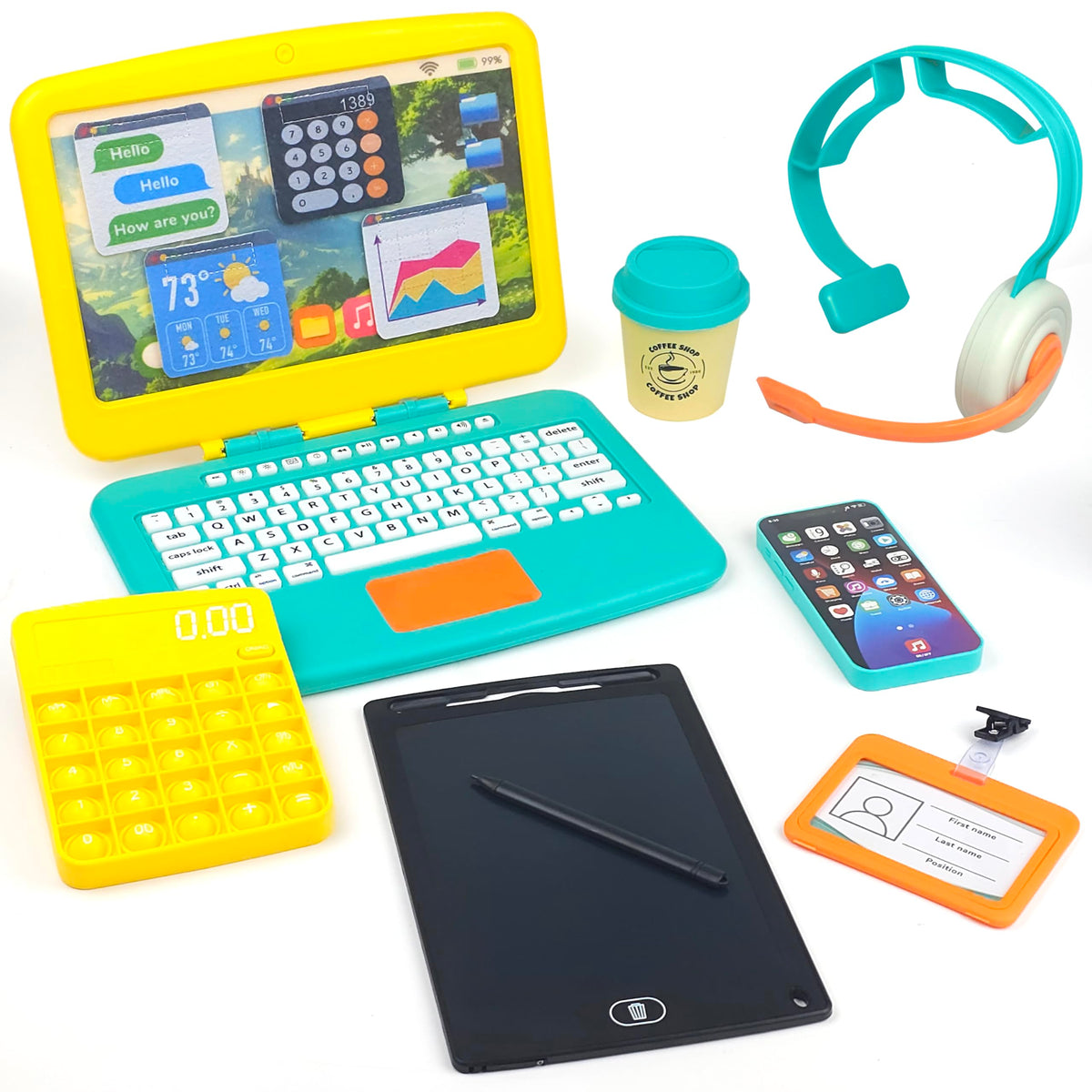 BLOONSY pretend office set laptop with clickable keys for immersive home-office role play.