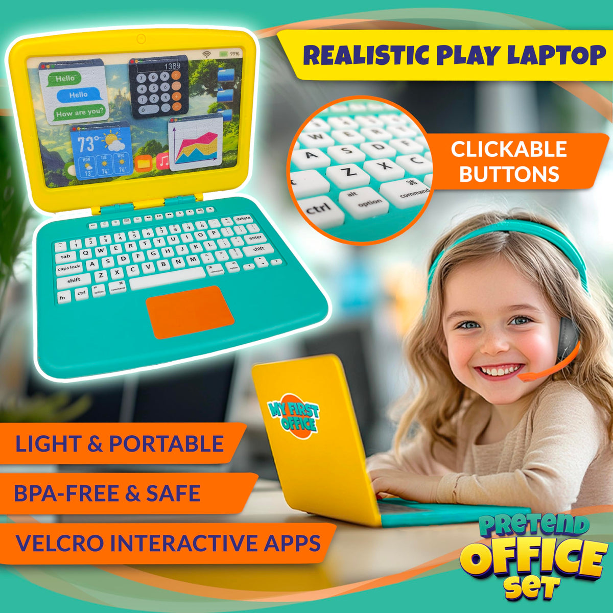 BLOONSY smartphone with engaging sounds for realistic business calls during play.