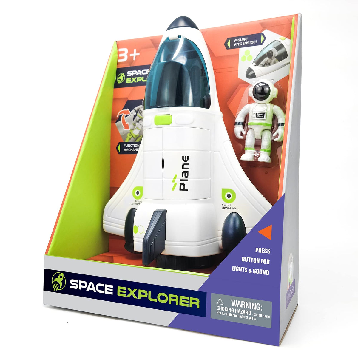 BLOONSY Space Shuttle Toy front view with astronaut figurine ready for space play.