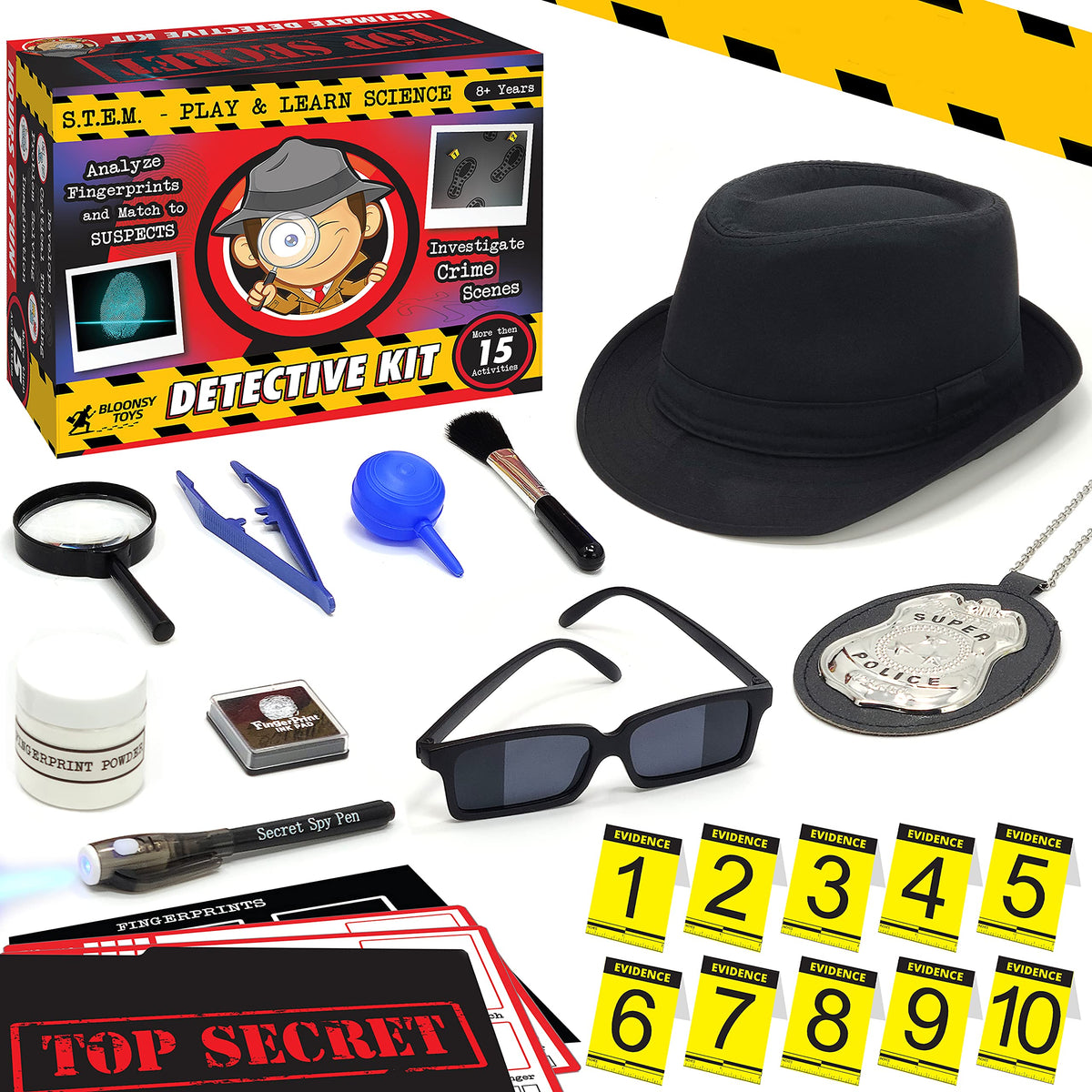BLOONSY Spy Kit kids fingerprint lab illustrating hands-on detective learning
