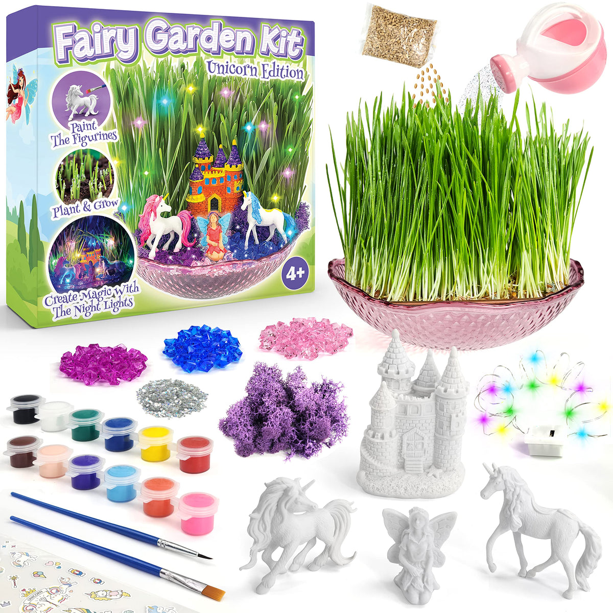 Bloonsy Unicorn Fairy Garden Kit terrarium with plants for imaginative storytelling.