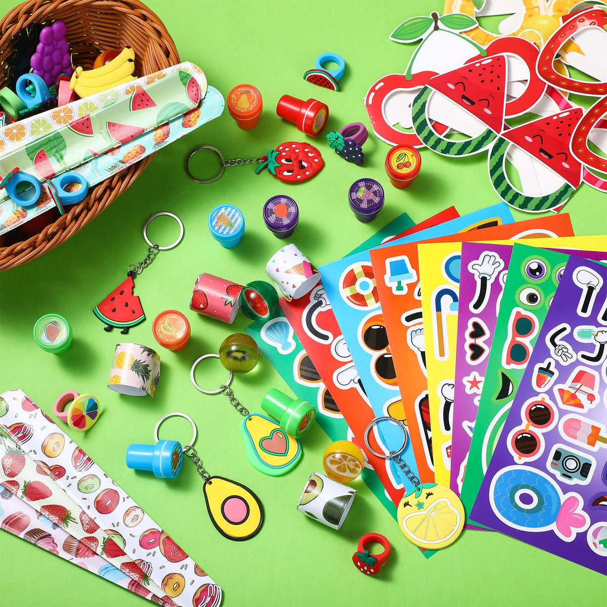 Blosssound fruit slap bracelets add color and reusable prizes for kids at the party.