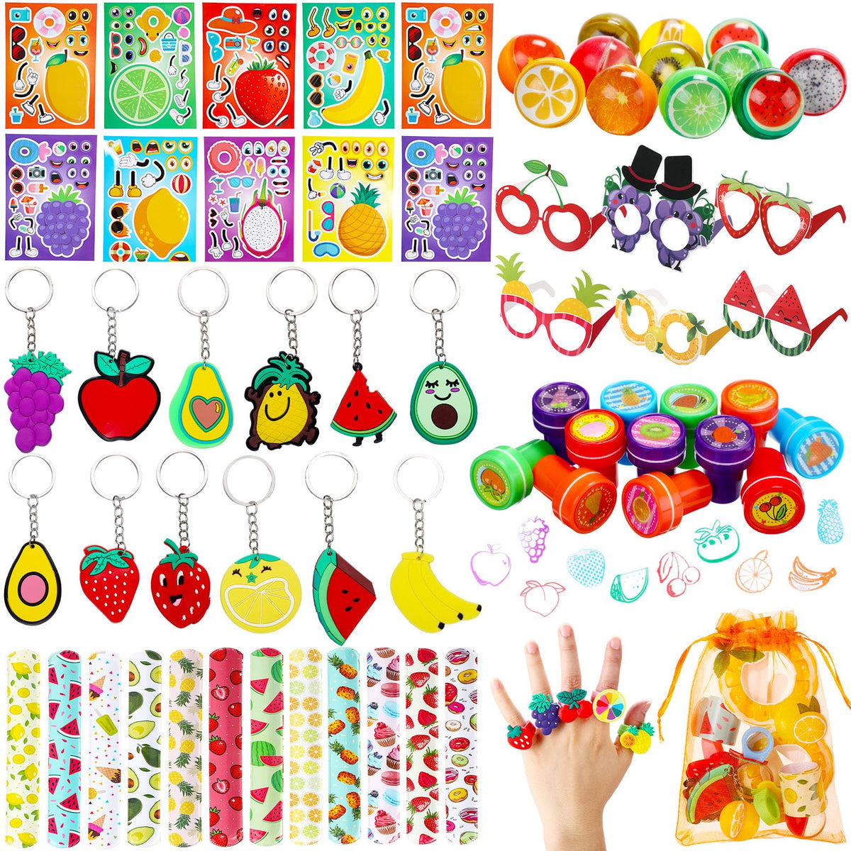 Blosssound fruit stickers showcase vibrant designs for decorating gift bags and party favors.