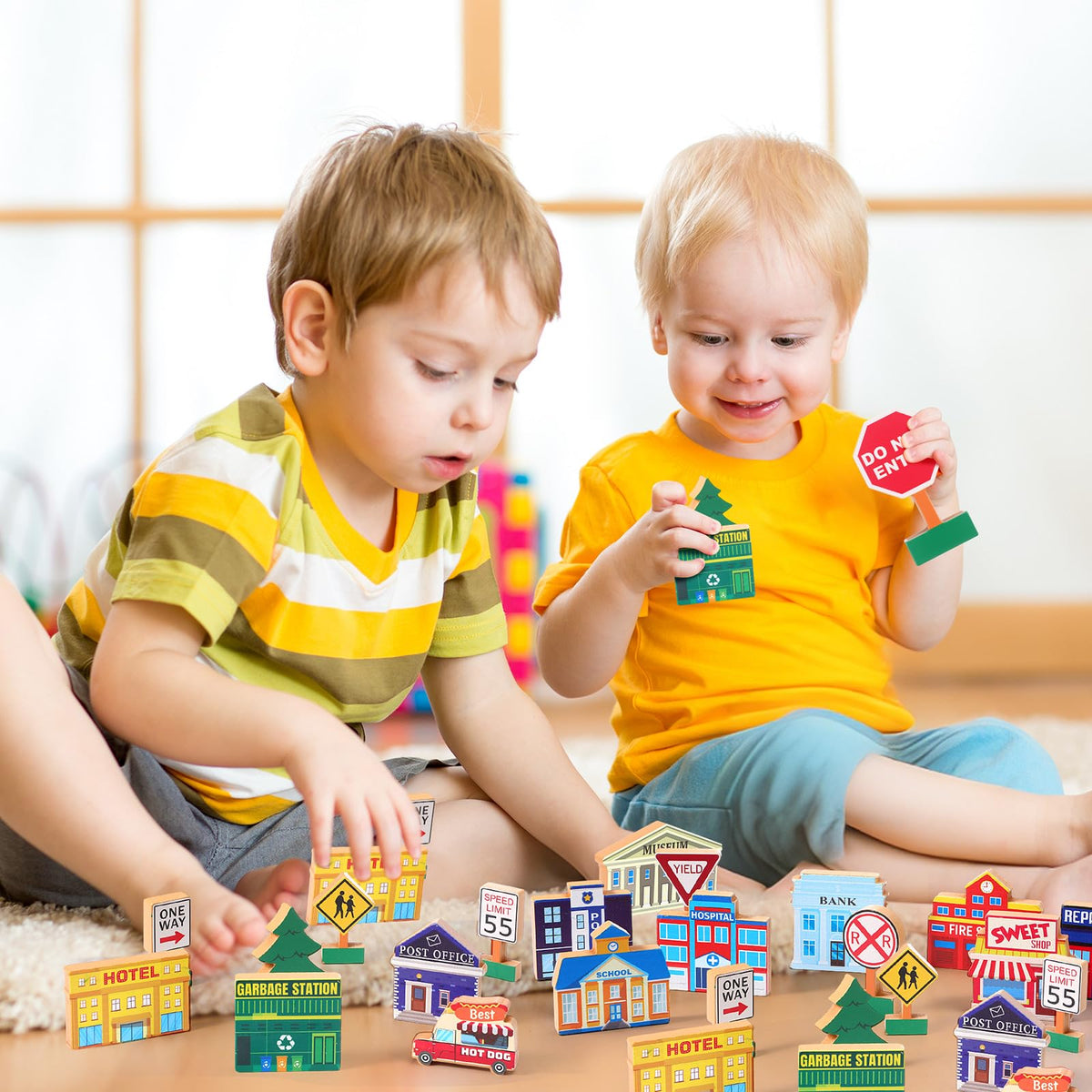 Blosssound kids imaginative city playset encourages collaborative planning and creativity.