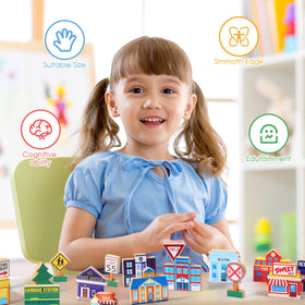 Blosssound portable wooden town toy supports learning on the go.