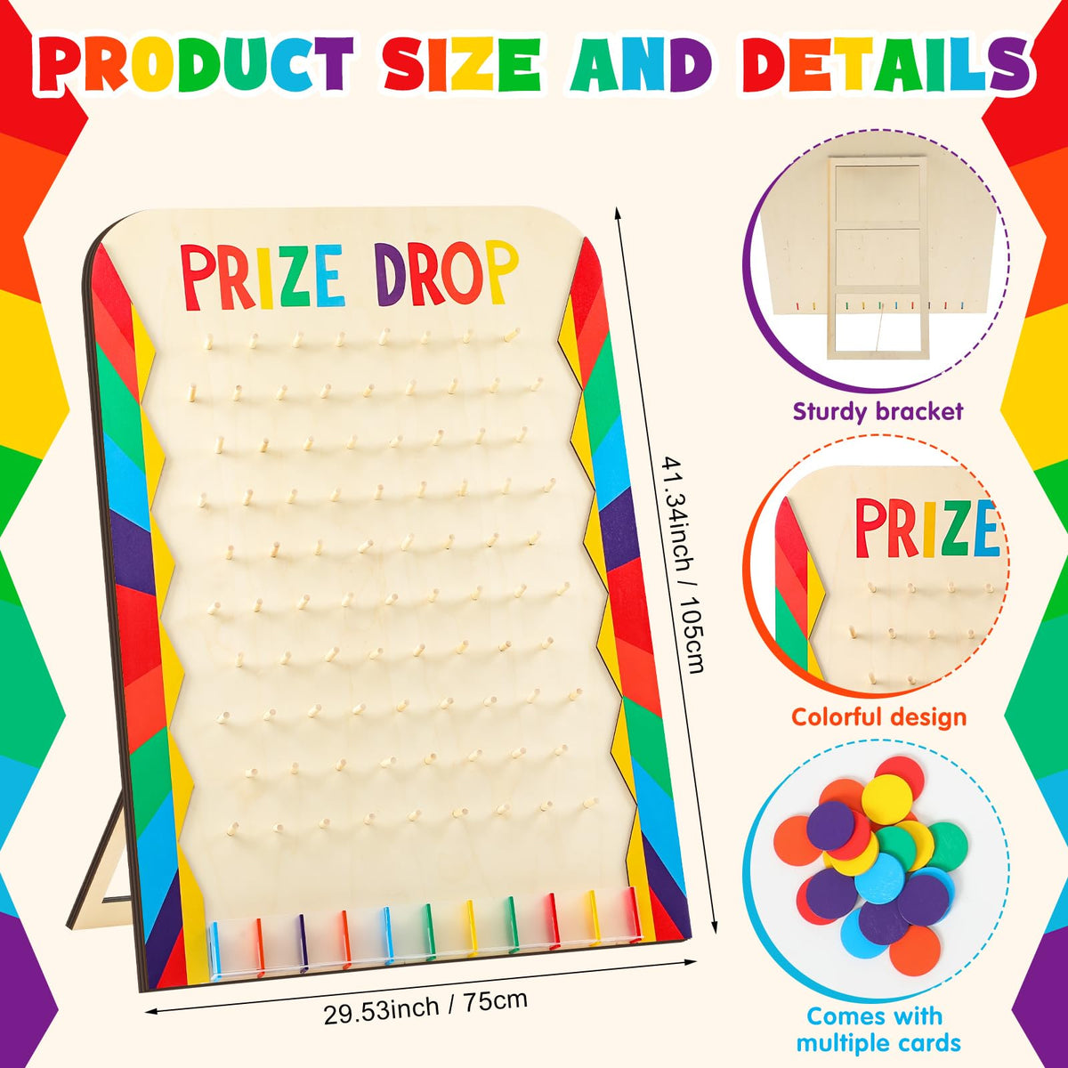 Blosssound prize drop board 24 colorful discs enhance engaging gameplay.