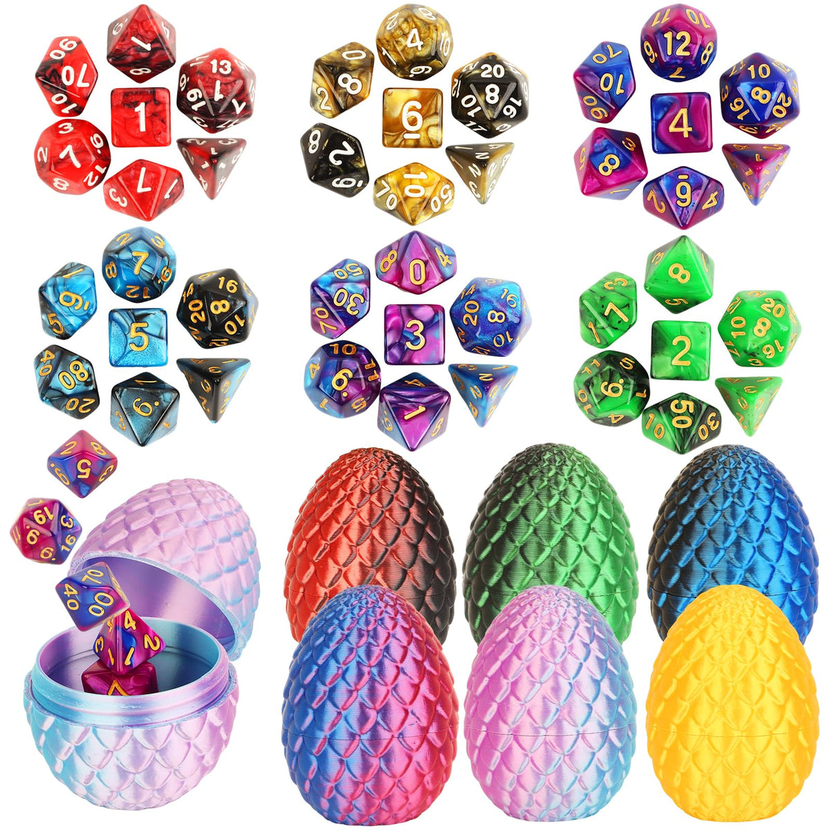 BLSFXROE Easter dice eggs collection with vibrant shells for organized RPG fun