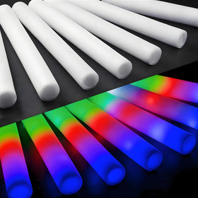 Blu7ive foam glow sticks showing bottom strip battery protection feature