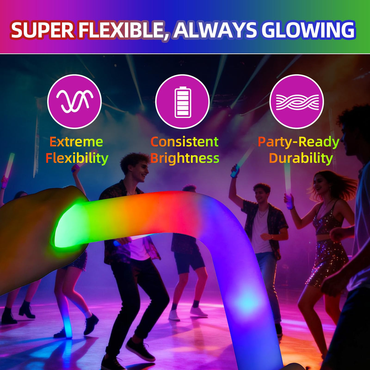Blu7ive glow stick in slow blink mode for photos and mingling