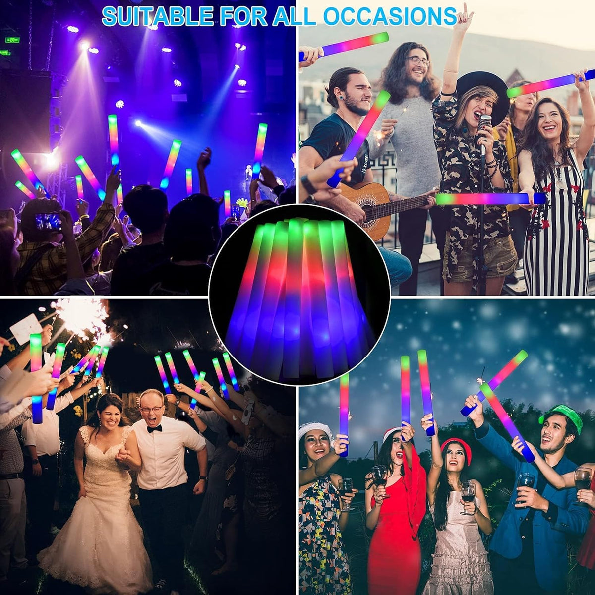 Blu7ive foam glow sticks at a wedding or party, enhancing celebration safely