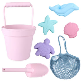 BLUE GINKGO silicone beach bucket for durable sand play on sunny shores