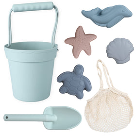 BLUE GINKGO silicone beach toy bucket for easy sand play at the beach.
