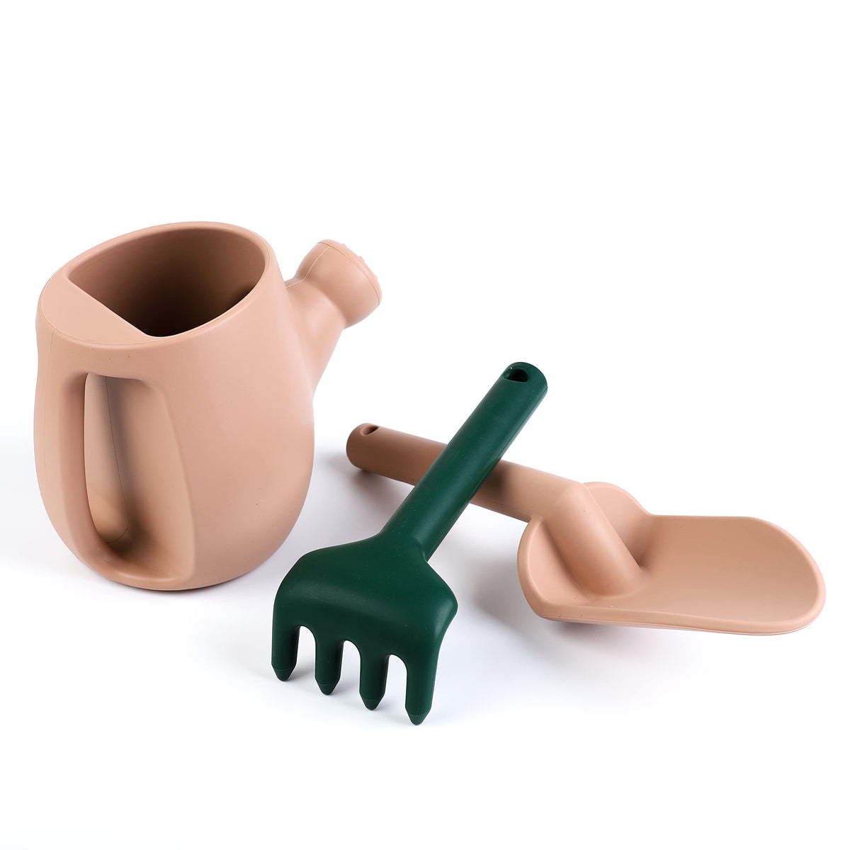 Blue Ginkgo silicone hand rake for toddlers supports easy scooping in sand.