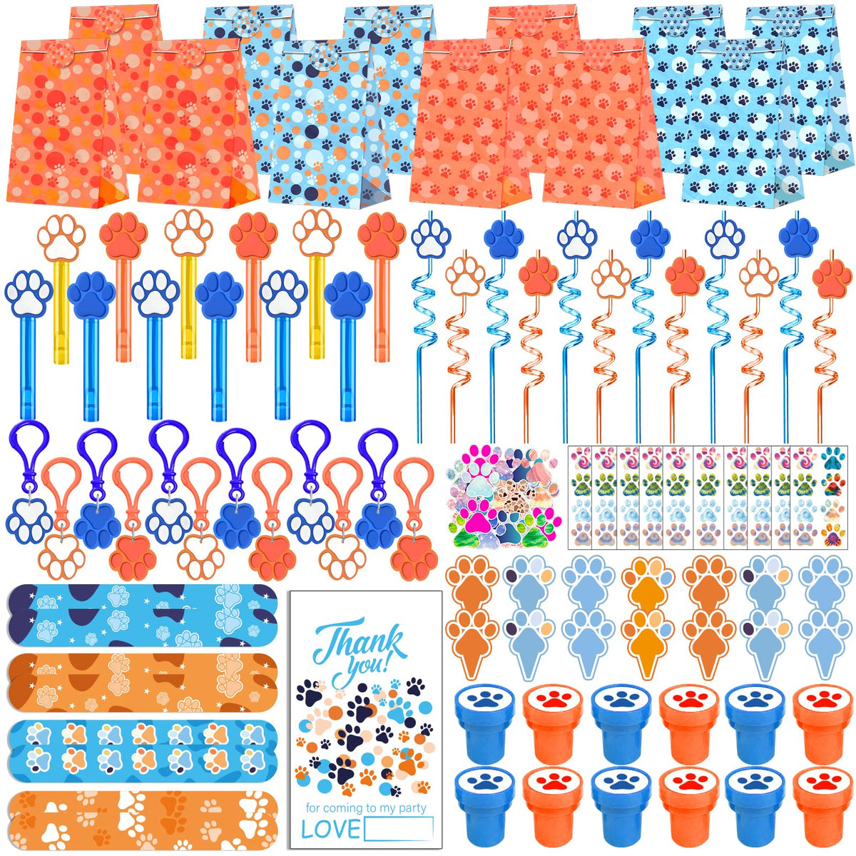 Blue Hydrangea blue paw favors crazy straws brighten kids' party moments.