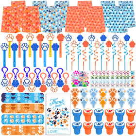 Blue Hydrangea blue paw favors crazy straws brighten kids' party moments.