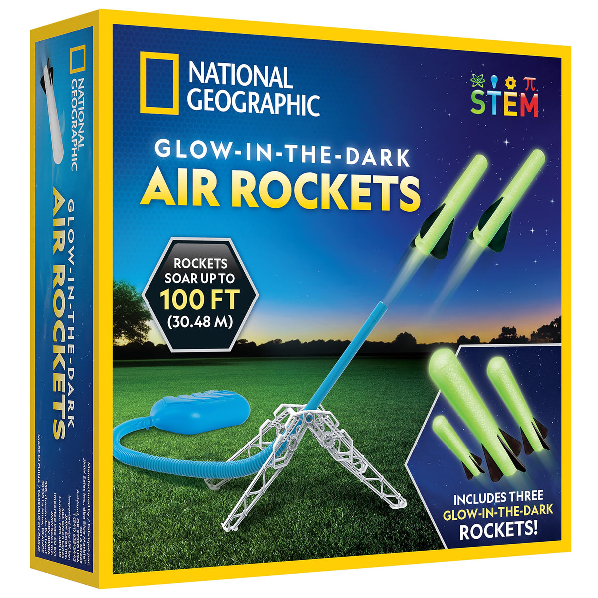 Blue Marble air rocket launcher kit with pump for outdoor launches.