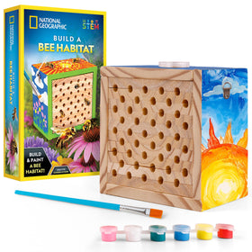 Blue Marble bee habitat kit assembly shows wooden house taking shape for outdoor pollinators