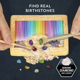 Blue Marble Birthstone Dig Kit showcases diamonds, rubies, and sapphires for curiosity.