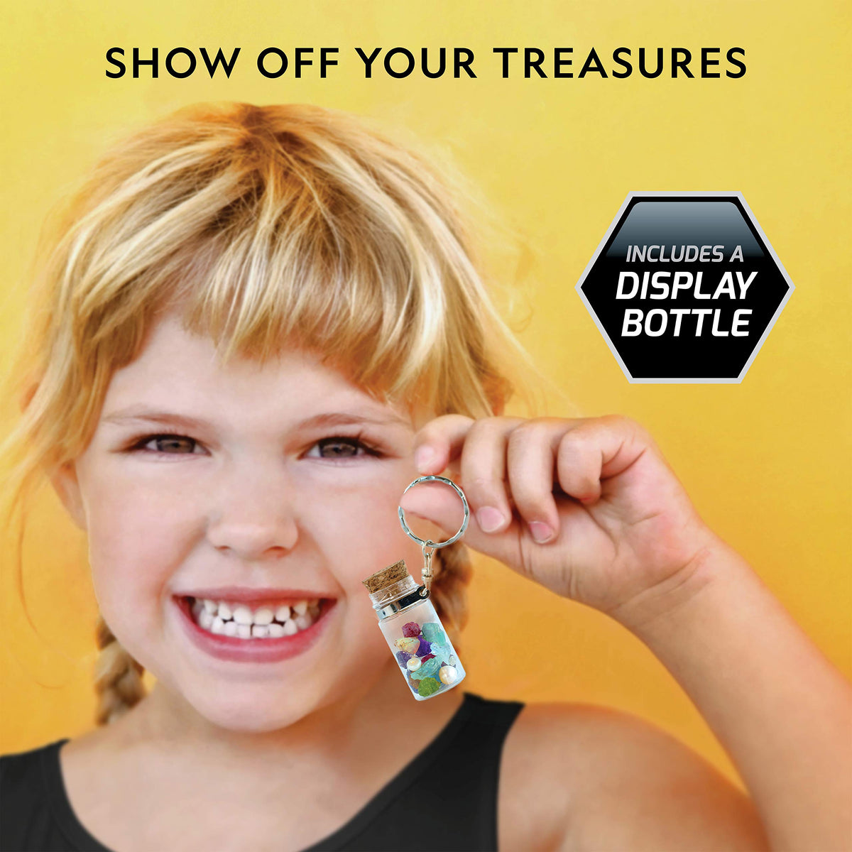 Blue Marble display bottle and keychain helps kids organize and show discoveries.