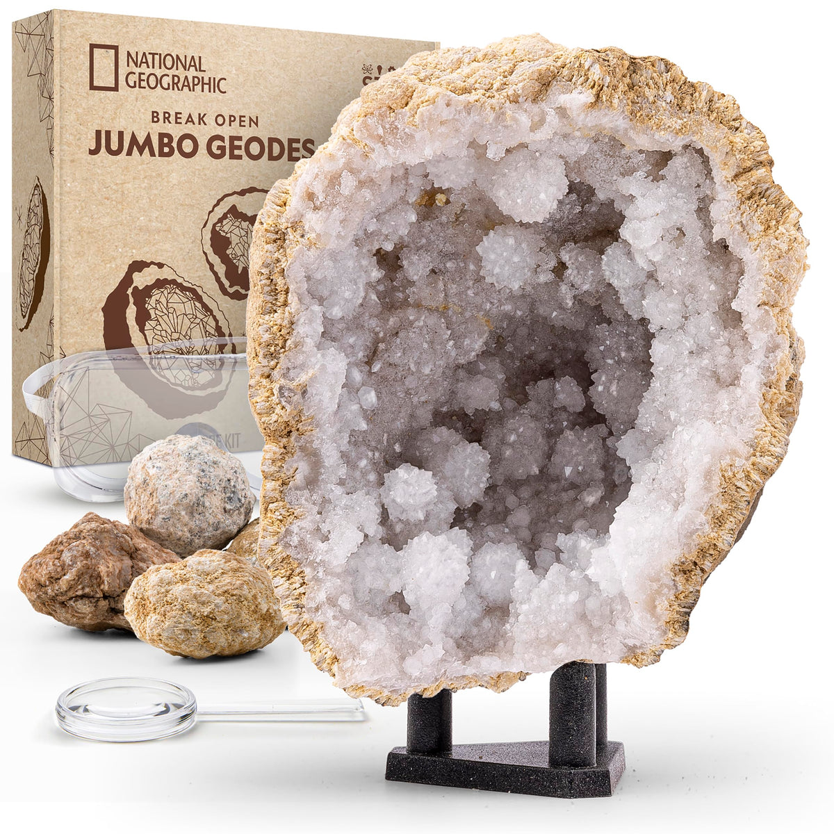 Blue Marble Break Open 5 Geodes Pack shows a geode opening experience with crystals.