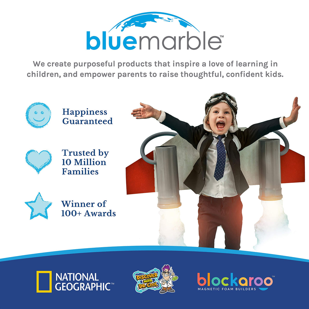 Blue Marble instruction card and specimen bag complete the educational kit.
