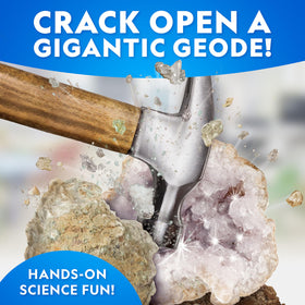 Blue Marble geode kit shows crystal interiors for exciting geology exploration.