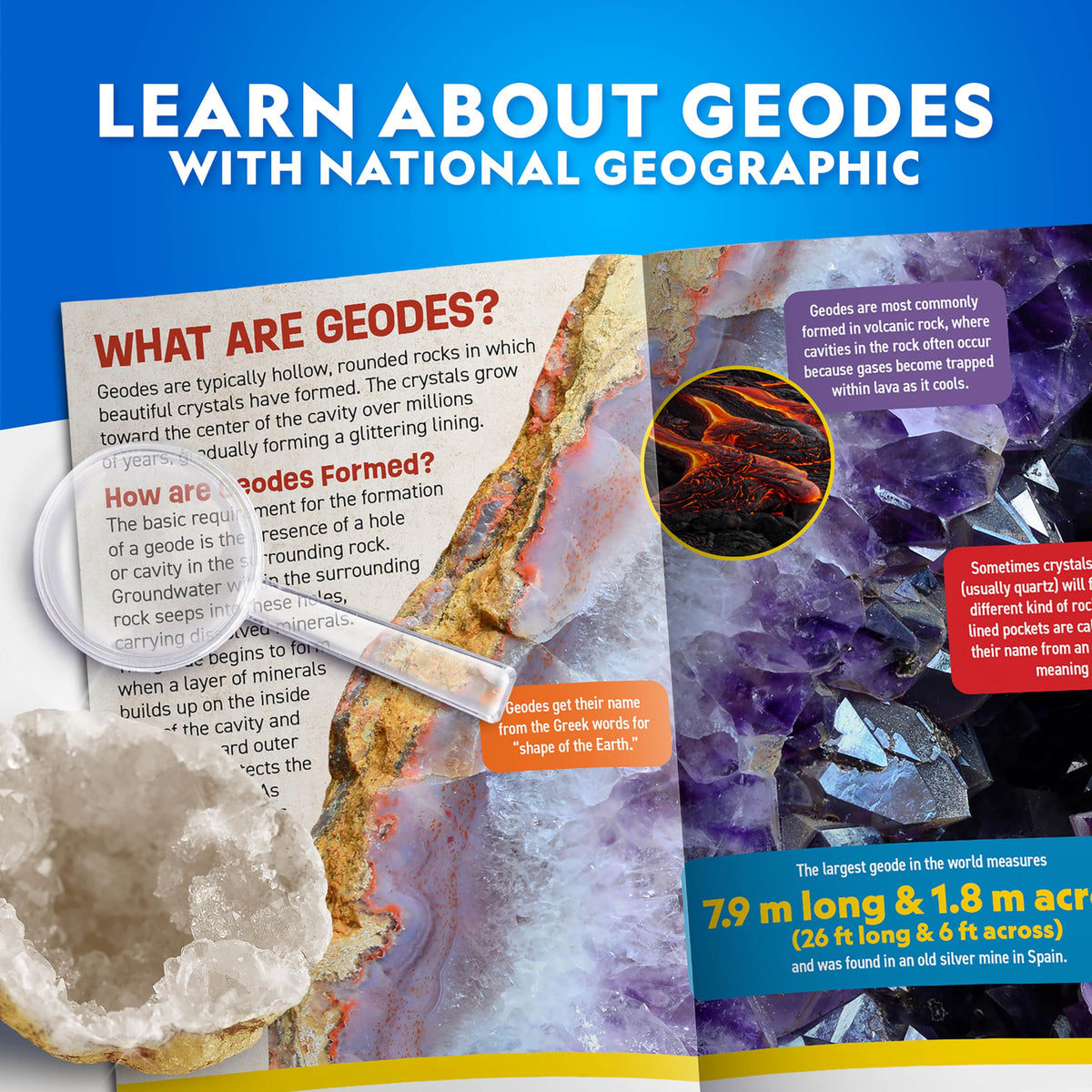 Blue Marble geodes displaying diverse crystal formations from mines