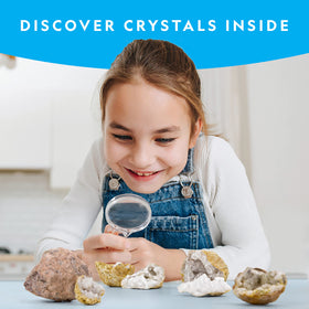 Blue Marble geodes interior crystal variety shown for learning color and pattern differences.