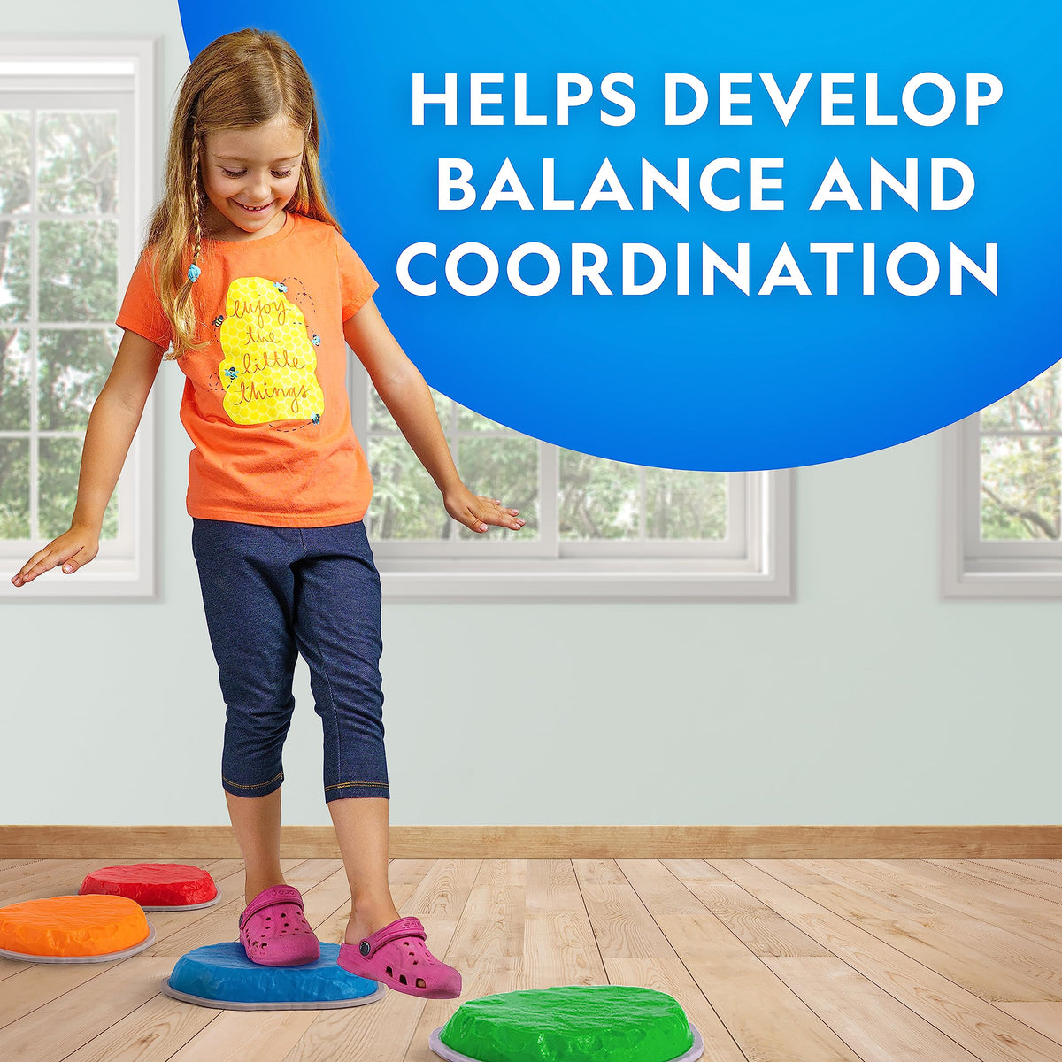 Blue Marble stepping stones suit both indoors and outdoors for versatile play.