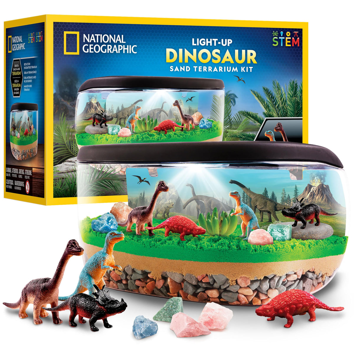 Blue Marble light-up dinosaur terrarium lid illuminating the habitat