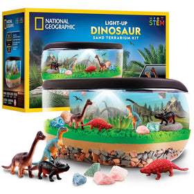 Blue Marble light-up dinosaur terrarium lid illuminating the habitat