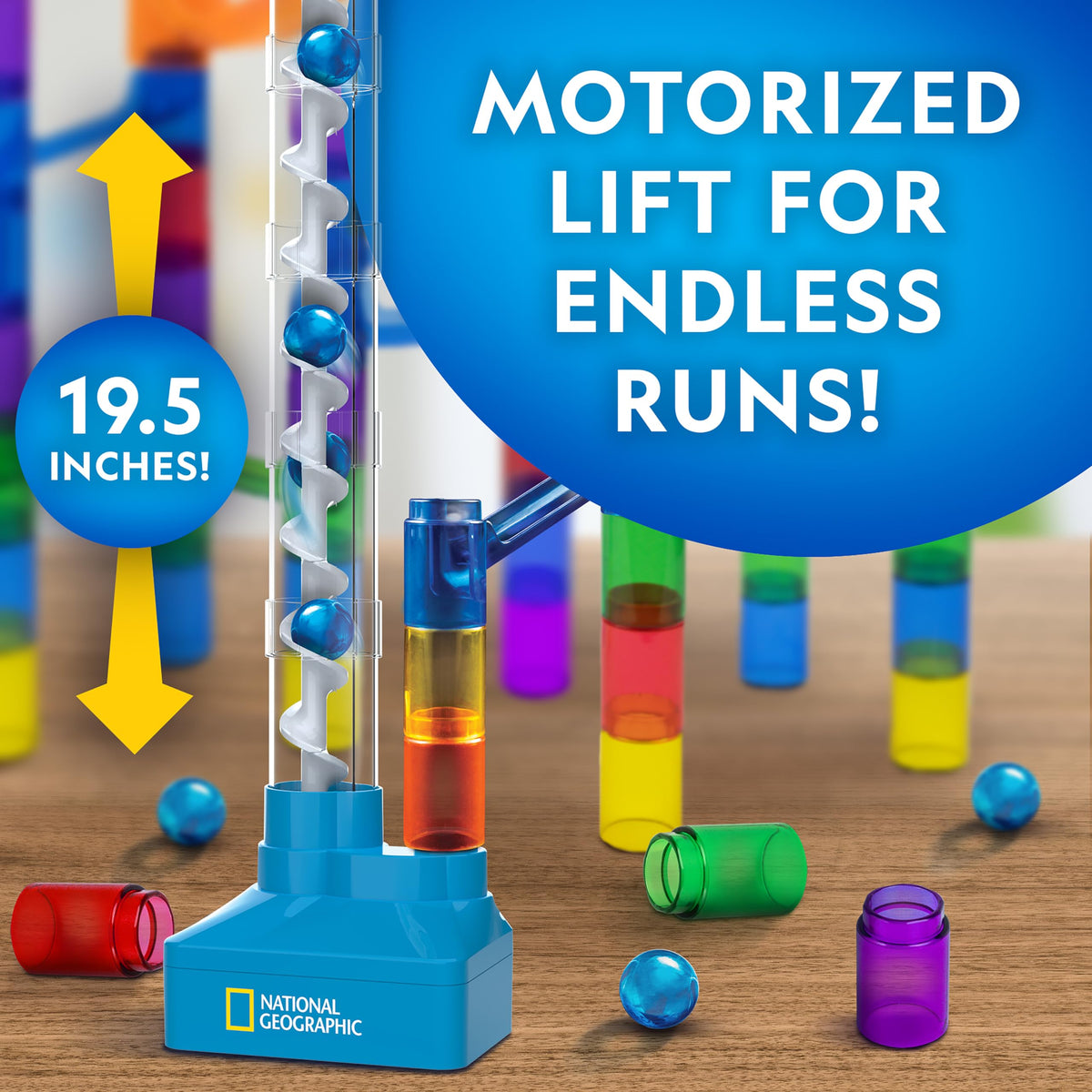 Blue Marble marble run spiral lift delivers thrilling drops and smooth motion for young engineers