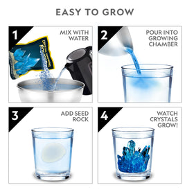 Blue Marble Mega Crystal Growing Kit light-up stand with USB power highlights finished crystals beautifully.