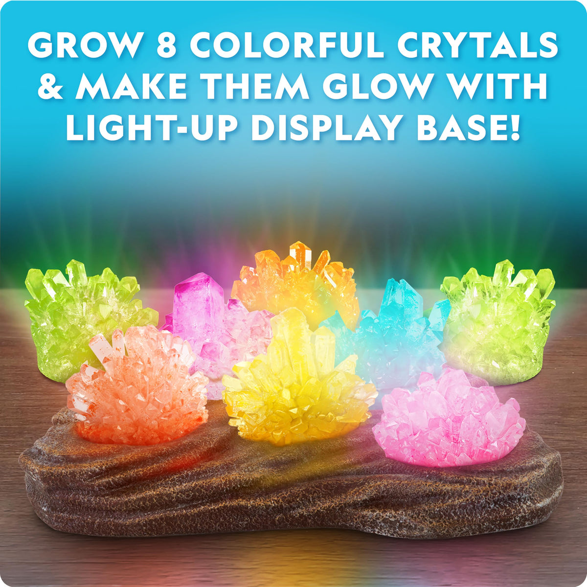 Blue Marble Mega Crystal Growing Kit with silicone chambers enables easy, mess-free growing.