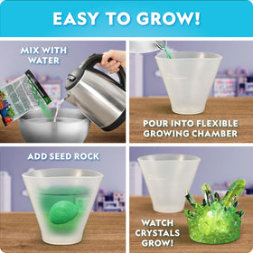 Blue Marble Crystal Growing Kit on USB light-up display highlights finished crystals at night.